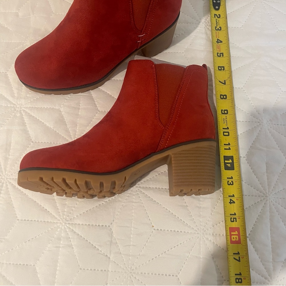 Red Orange Suede Ankle Boots - Picture 2 of 5